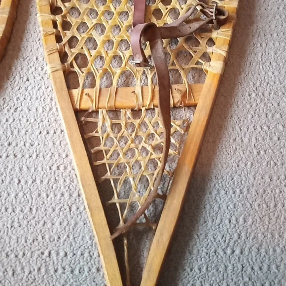 Vintage Kabir Kouba Wood & Rawhide Snowshoes W/ Leather Bindings 48 x 14